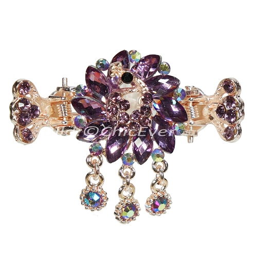 Haargreifer Pfau Haarspange Haarkneifer Haarklammer Metall & Strass lila violett gold 4882a - zum Schließen ins Bild klicken